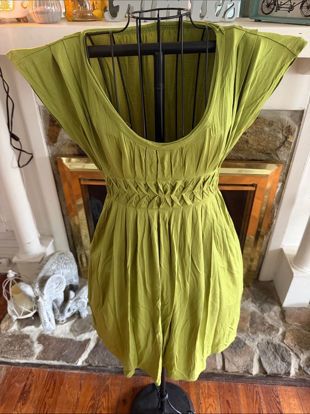 Green Smocked Waist Scoop Neck Dress